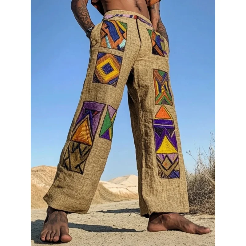 الرجال الأفريقية التقليدية عنخ المصرية القديمة ثلاثية الأبعاد مطبوعة الخريف عادية السراويل الساق المستقيمة وسراويل الشاطئ الصيف S-5XL