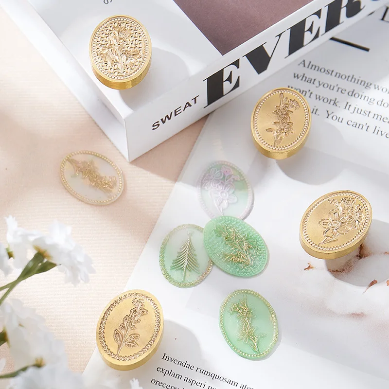 

Plant Flowers Sealing Wax Stamps Flat Layer Carving Elliptic Seals Stamp Head Brass for Birthday Party Decoration Scrapbooking