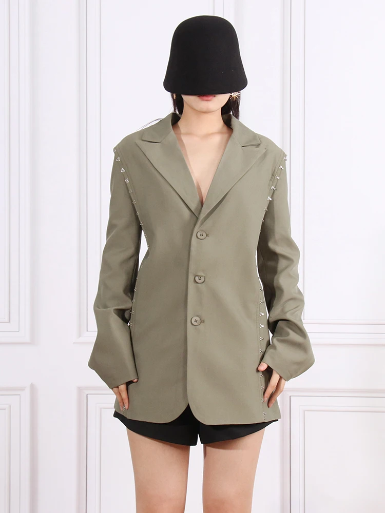 TWOTWINSTYLE Solid Casual Blazers For Women Notched Collar Long Sleeve Patchwork Single Breasted Tunic Vintage Blazer Female New