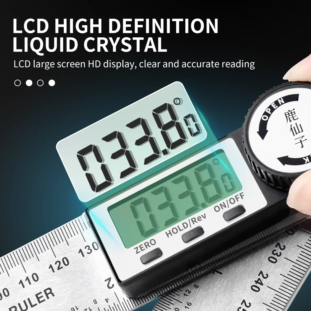 LUXIANZI Stainless Steel Digital Protractor Angle Gauge Ruler 200mm 300mm 500mm Carpenter Measurement Tool Electronic Goniometer