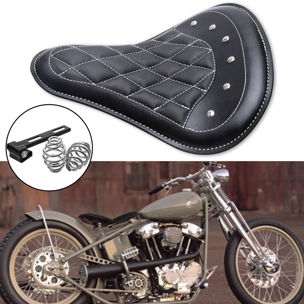 1 SET Motorcycle Retro Leather Solo Seat+3\