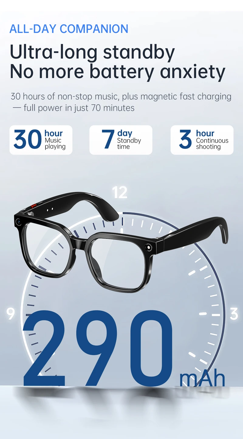 AI Smart Audio-Brille mit 4K HD-Kamera, WLAN-Videoaufzeichnung, Bluetooth-Anruffunktion, mehrsprachiger Übersetzung und tragbarem Smart-Eyewear – Detail 11
