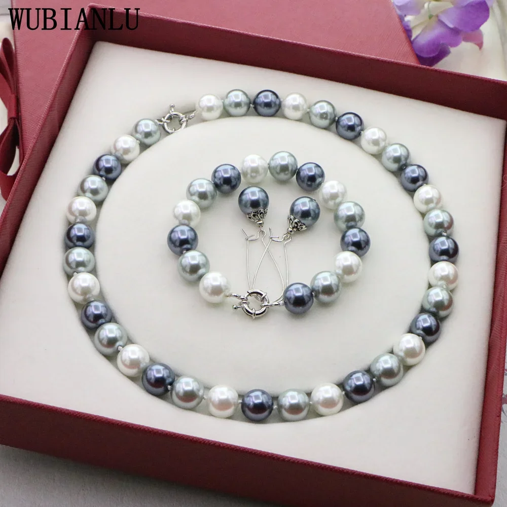 

New Multicolor Glass Pearl Necklace Set 12mm Necklace 18" Bracelet 7.5" Earring Women Elegant Jewelry Design Wholesale