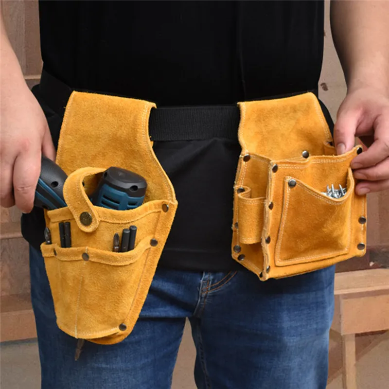 Cowhide Drill Holster Waist Tool Bag Durable Electric Waist Belt Tool Pouch Bag With Belt For Power Drill Electric Screwdriver