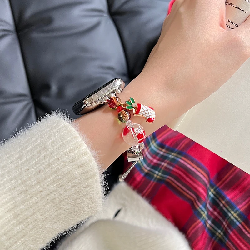 Браслет с бусинами допамина для Apple Watch Band 40 мм 45 мм 44 мм 49 38 41, металлический ремешок для IWatch Series 9 8 7 6 SE 5 4, Рождественский браслет