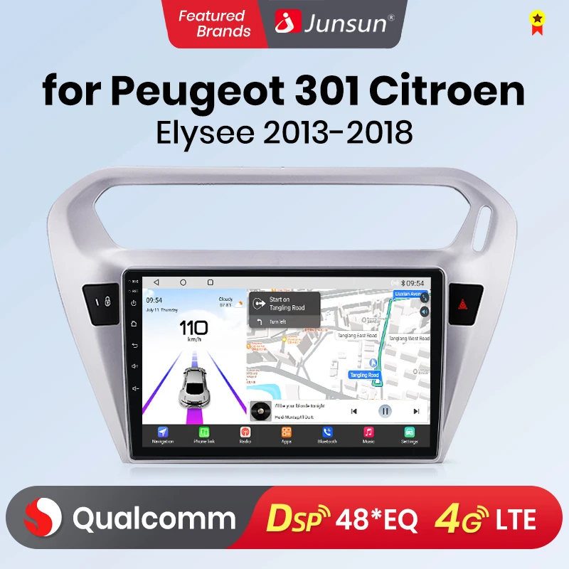 Junsun Android 13 Qualcomm 8 Core Wireless CarPlay for Apple Android car Car Radio For Peugeot 301 Citroen Elysee 2013-2018