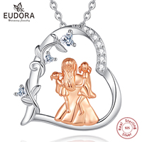 Eudora 925 Sterling Silver Mother and daughter Necklace Fine Mother Kids Family Heart Pendant Trendy Jewelry Mother's Day Gift