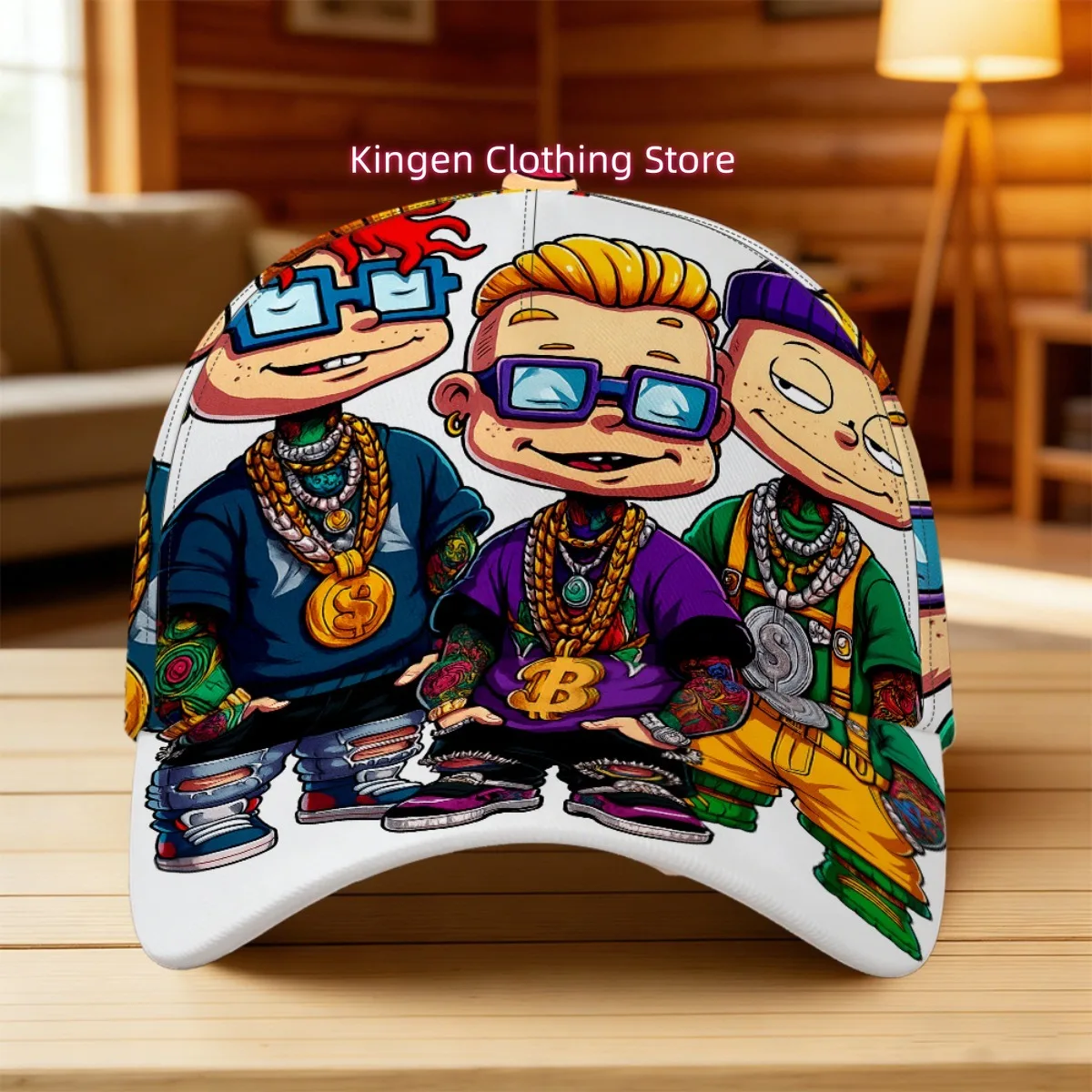 1pc with Tattooed Cartoon Boys Hip Hop Print All-Over Print Duckbill Hat Perfect Lightweight Polyester Duckbill Hat Lightweight