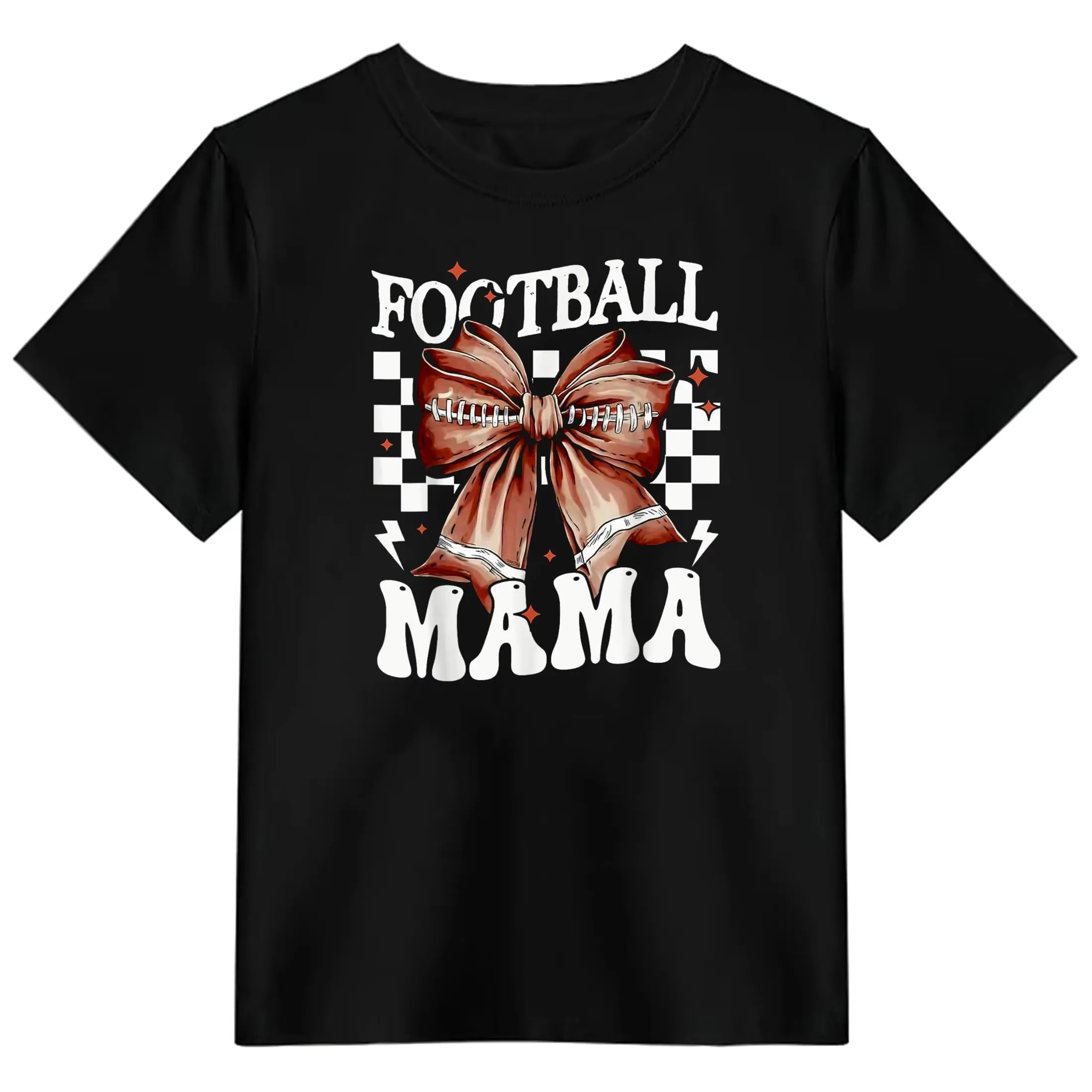 

Women's Casual T-Shirt Sporty Style Bow Decoration with Sports Checkered Pattern Elements Comfortable Game Day Daily Wear