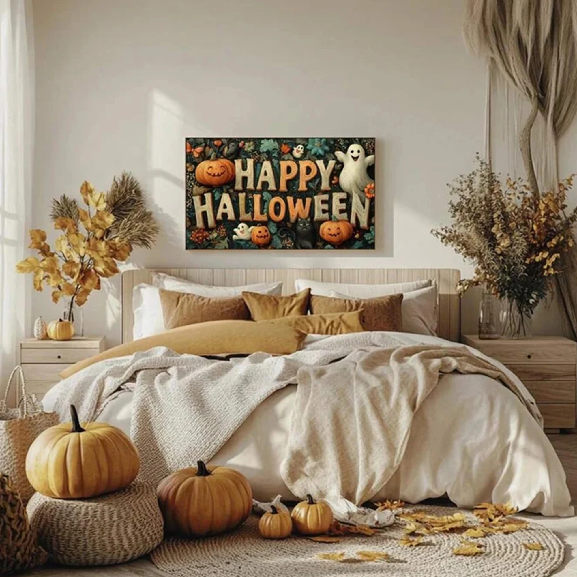 Modern Horizontal Happy Halloween Ghost Wall Art Print Canvas Painting Poster Picture For Living Room,Bedroom Home Decor