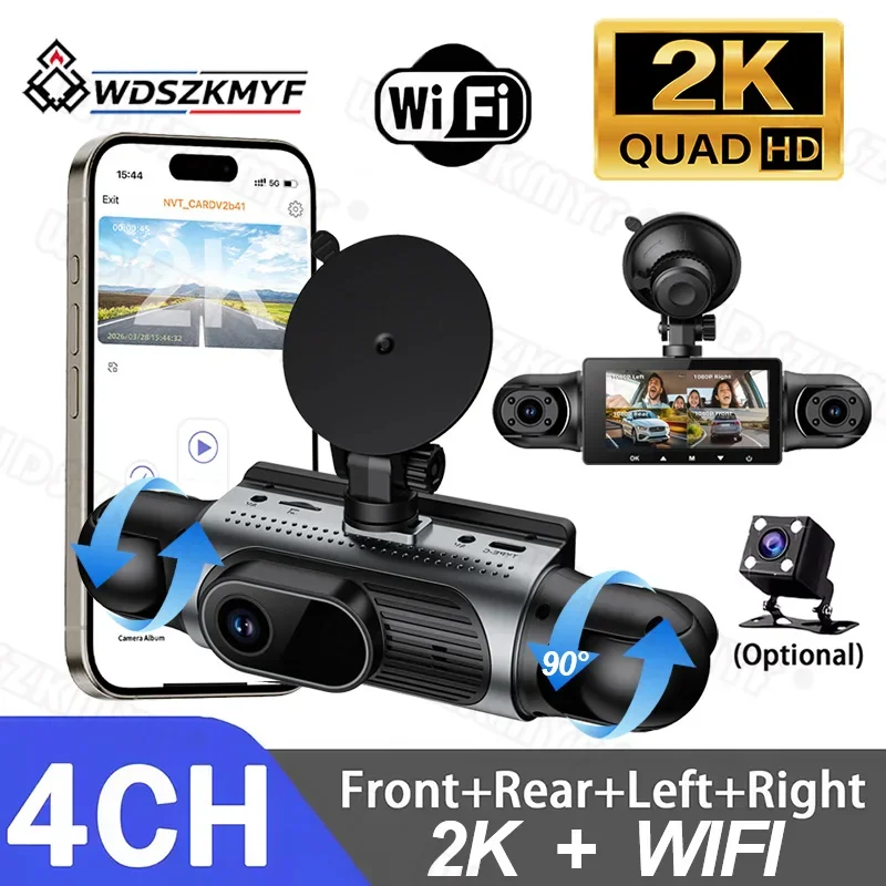 Dash Cam Car Monitor 360° 4 Channel Car Video Recorder Night Vision 24H Parking Monitor G-Sensor Loop Recorder APP Control WIFI