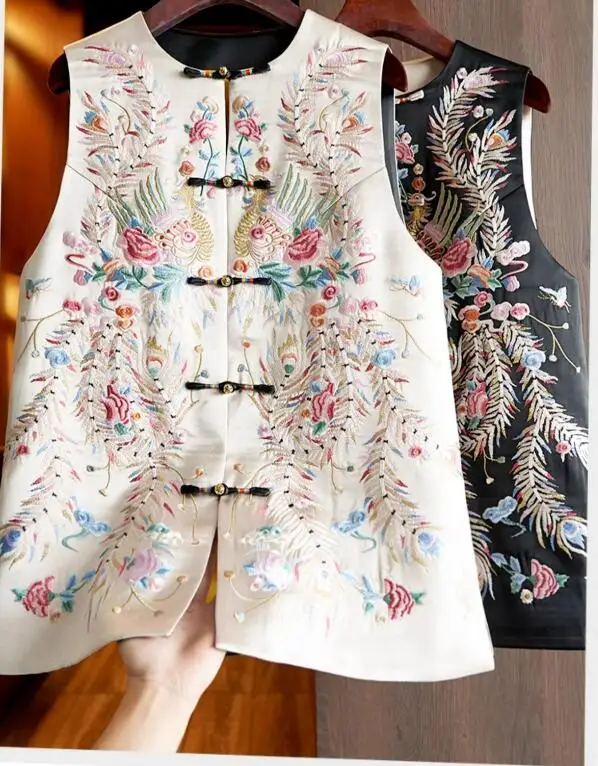 Women Chinese style retro jacquard buckle vest 2024 spring fashionable China-Chic embroidery vest jacket