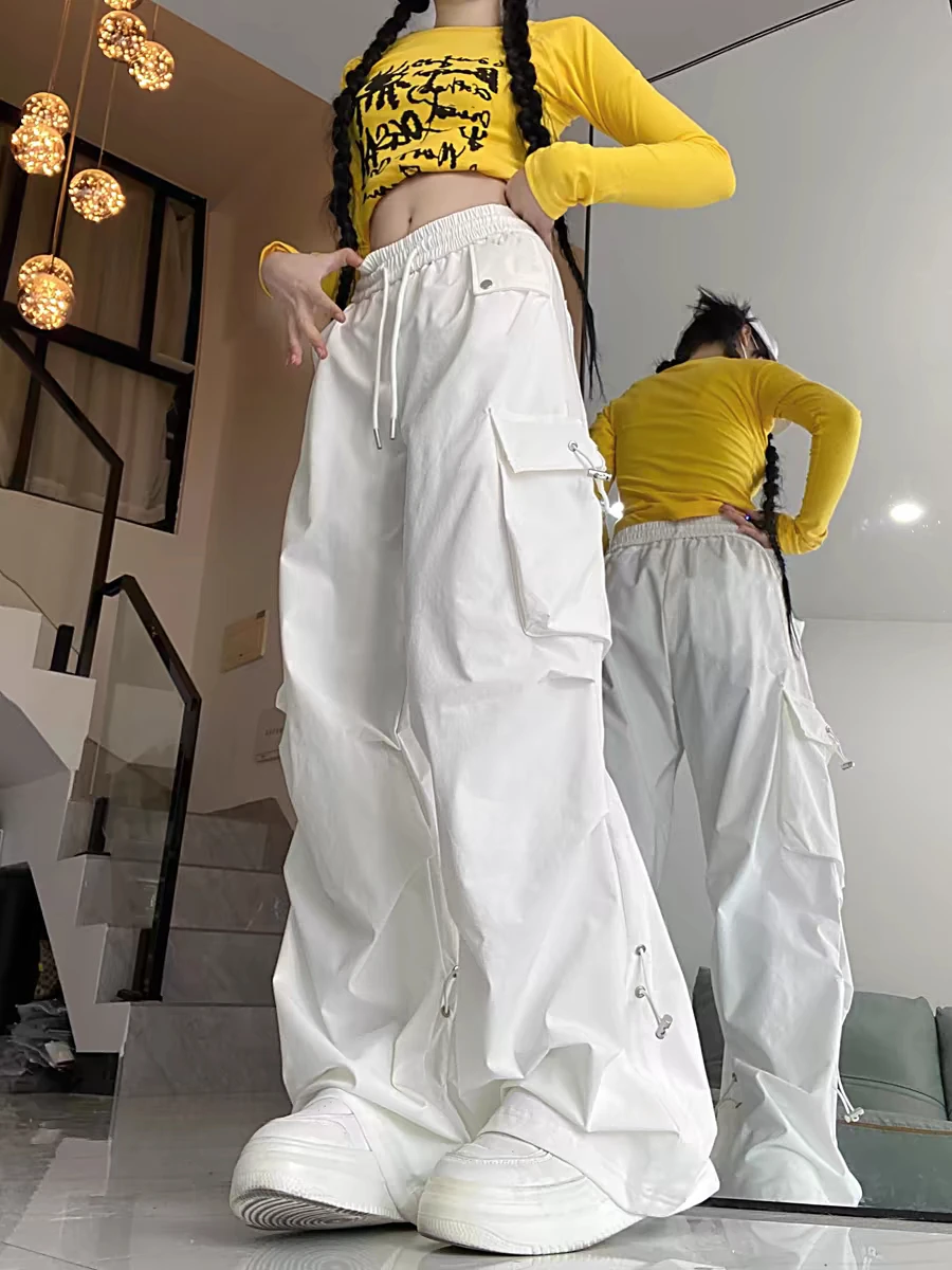 American style large pocket cargo pants women's spring summer new style wide leg pants loose slimming casual sports pants