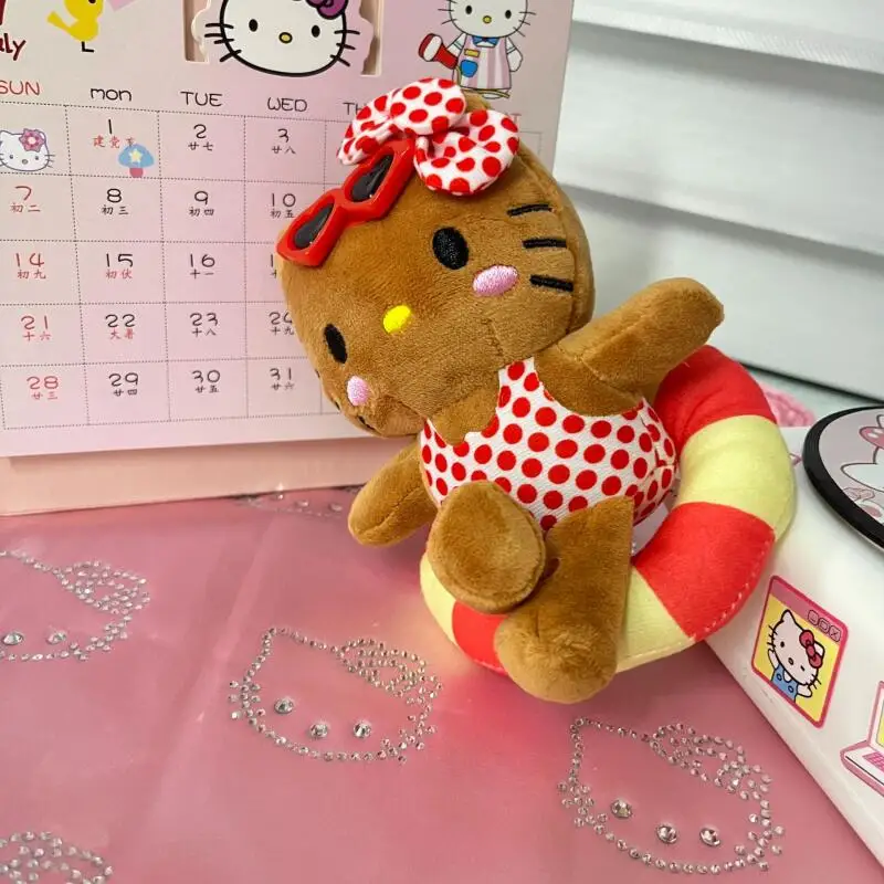 12 cm simpatico cartone animato Kawaii pelle nera cerchio di nuoto con pois Hello Kitty peluche bambola portachiavi borsa ciondolo giocattolo regalo