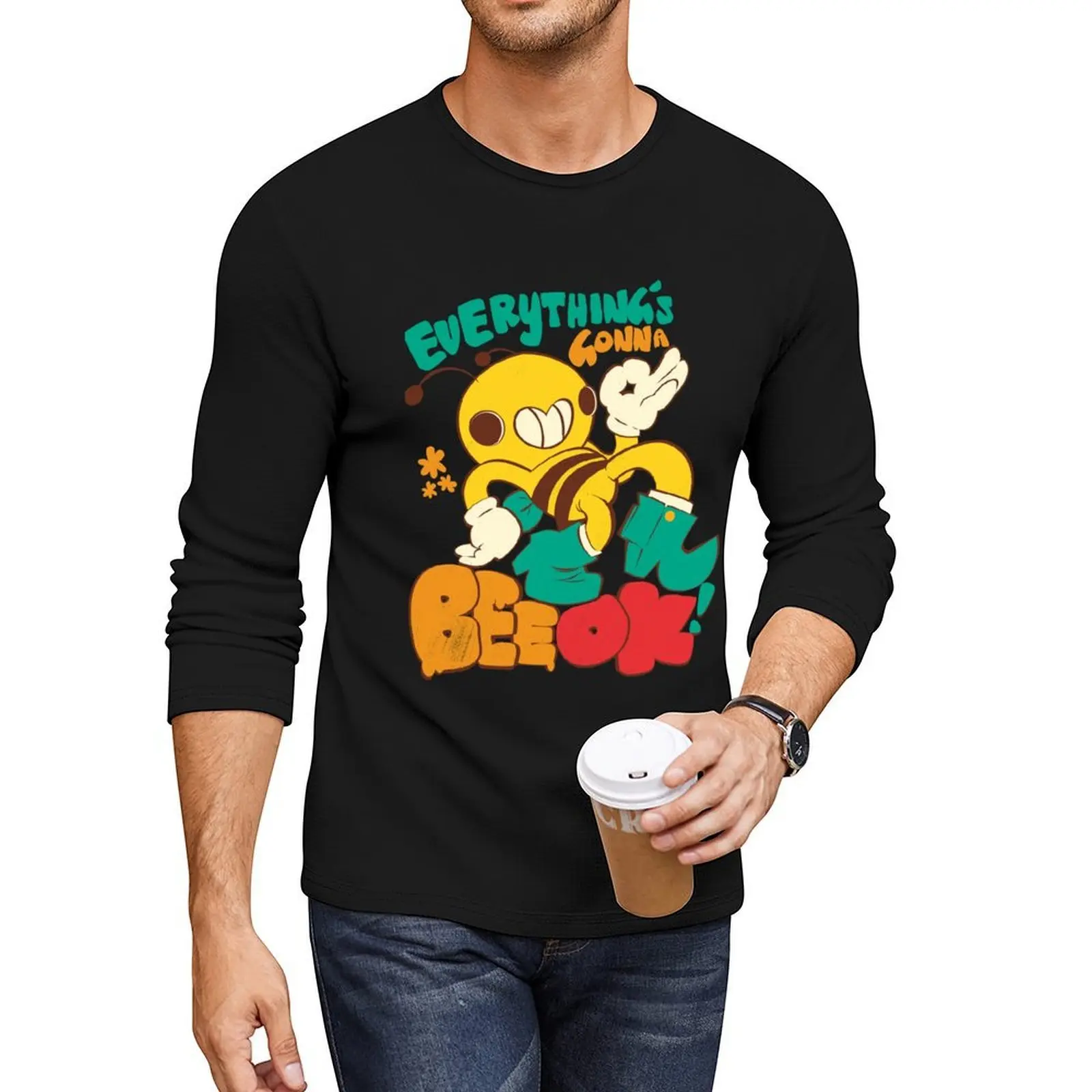 

Everything's gonna Bee OK! by Indigo East Long T-Shirt Oversized t-shirt anime clothes t shirt man black t shirts Men's clothing