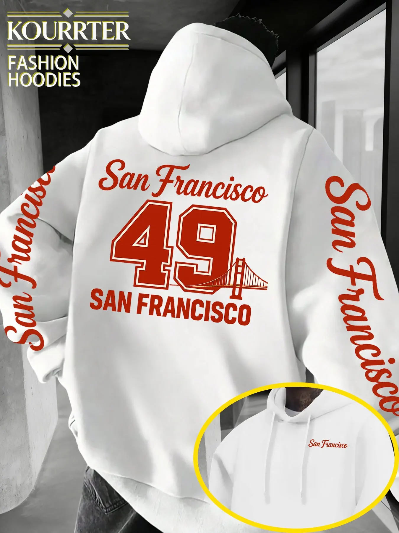 Men's Street Y2K Casual Hooded Sweatshirt | Retro American Style, San Francisco Design, Regular Fit, Slight Stretch Fabric,