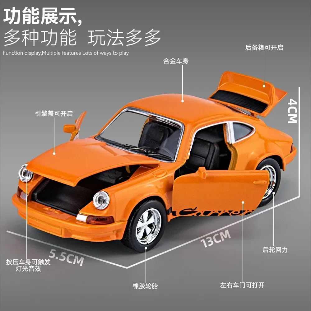 1:36 Scale 1974 Porsche Carrera 911 1974 Simulated Alloy Car Model Pull Back Sound And Light Toy Model Decoration Boy Gift