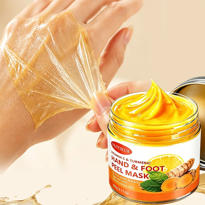YUITIKUE Exfoliating Peel Mask For Hand & Foot Turmeric Vitamin C Nourish Dry Rough Skin Lighten Pigmented Knuckles & Heels