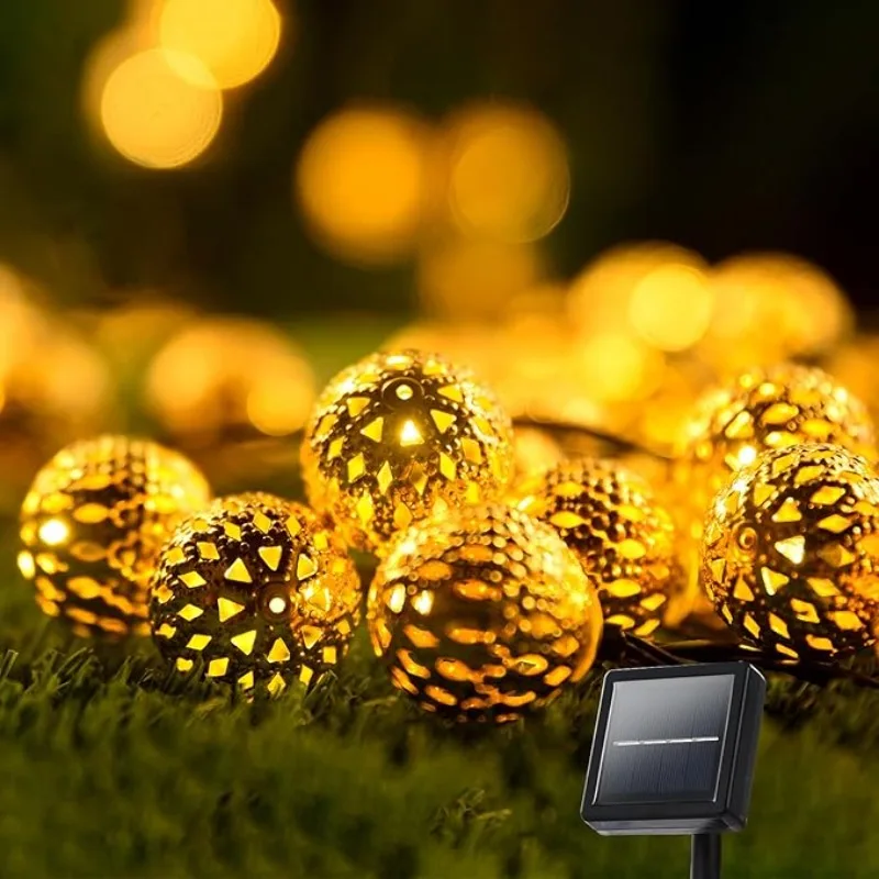 

20/30/50 светодиодных солнечных гирлянд, уличные марокканские гирлянды с 8 режимами, солнечные садовые фонари, уличные водонепроницаемые глобусные светильники