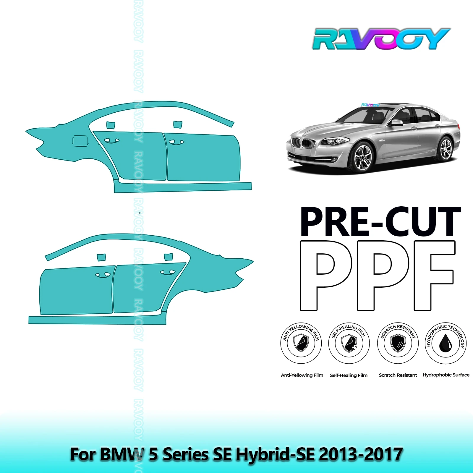 

For BMW 5 Series SE Hybrid-SE 2013-2017 8.5mil Clear Matte Pre-Cut PPF Door & A/B Pillar Kit TPU Paint Protection Film Set