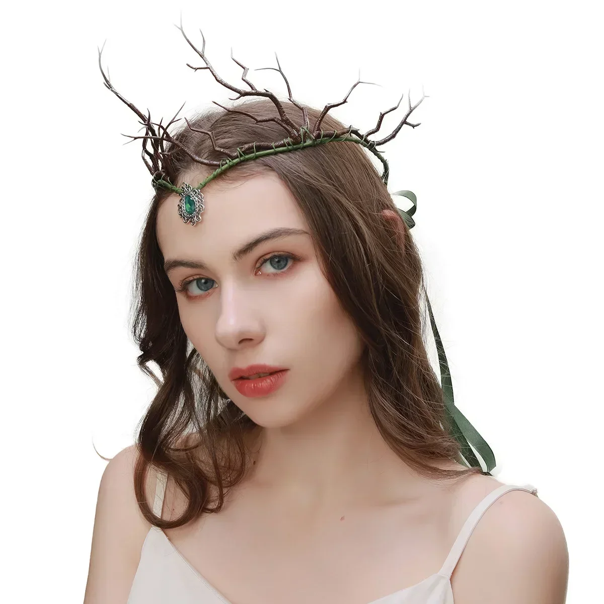 Serre-tête couronne de forêt, oreilles de fée Pixie et brindilles vertes, Costumes de Cosplay d'halloween pour femmes
