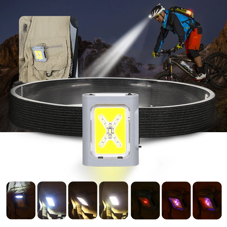 

Headlamp Rechargeable 500mAh Battery 7-Lighting Modes Hands-Free Magnetic Clip IPX4 Splashproof Smart Auto Dimming Headlamp