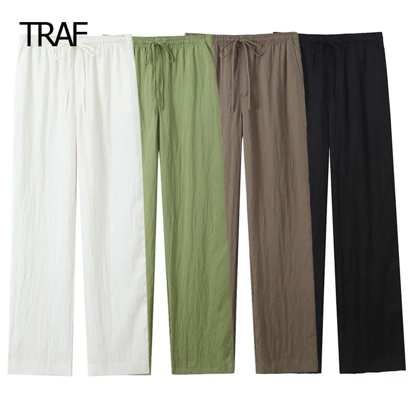 

TRAF Women's Pants Spring Summer 2024 Baggy Pant High Waist Pants Wide Leg Aesthetic Pants New In Trousers Casual Fashion Pants