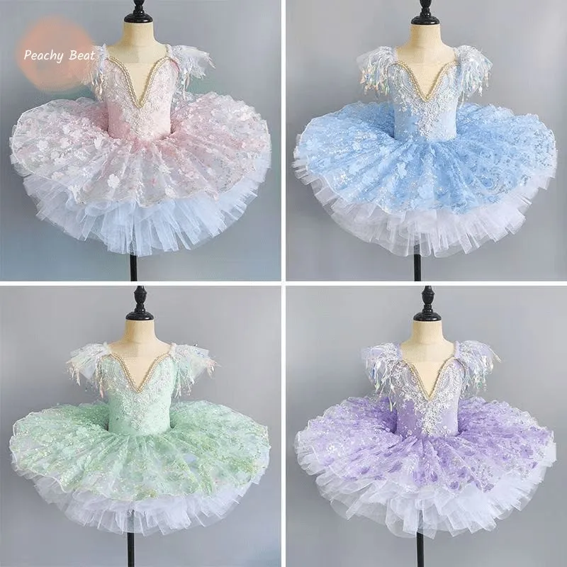 Fashion Baby Girl Princess Sequins Tutu Dress Fly Sleeve Toddler Teens Puffy Ballet Pearl Vestido Dance Party Baby Clothes 3-14Y