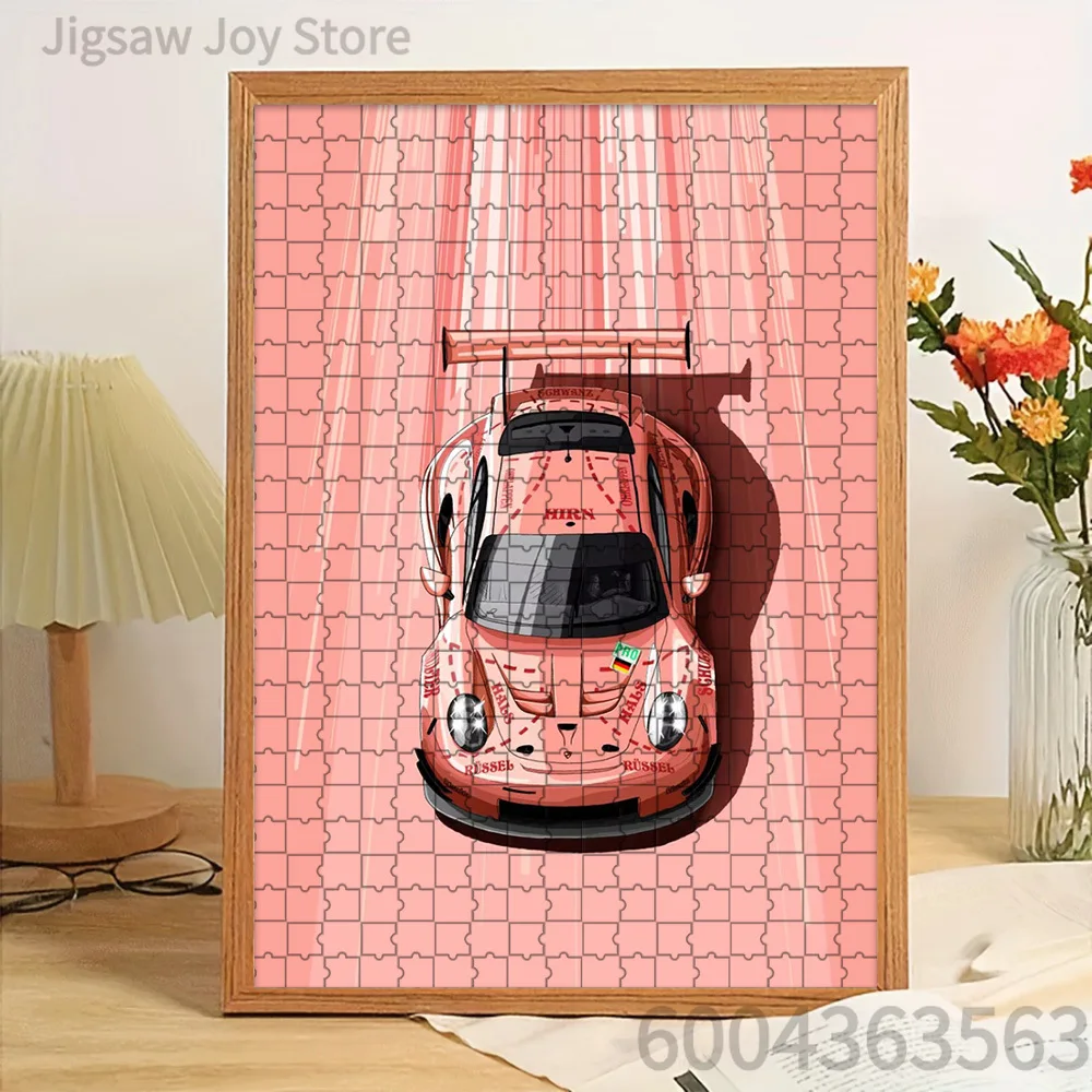 

Paper Jigsaw Puzzle Iconic Pink Pig Livery Racing Car Artwork Dynamic Speed Stripes Design Creative Home Wall Decoration Interac