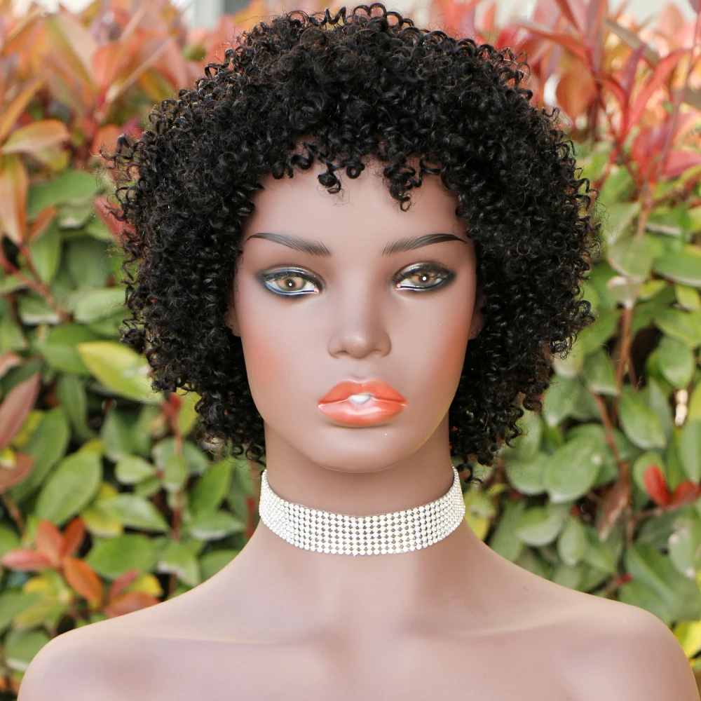 Short Curly Wig for Women Human Hair Short Pixie Cut  Afro Kinky Curly Wigs for Black Women Fluffy Curly Pixie Full Machine Wig