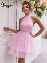 Sexy black pink bridesmaid evening dresses for women elegant mesh birthday wedding party dress white mini summer dress vestidos