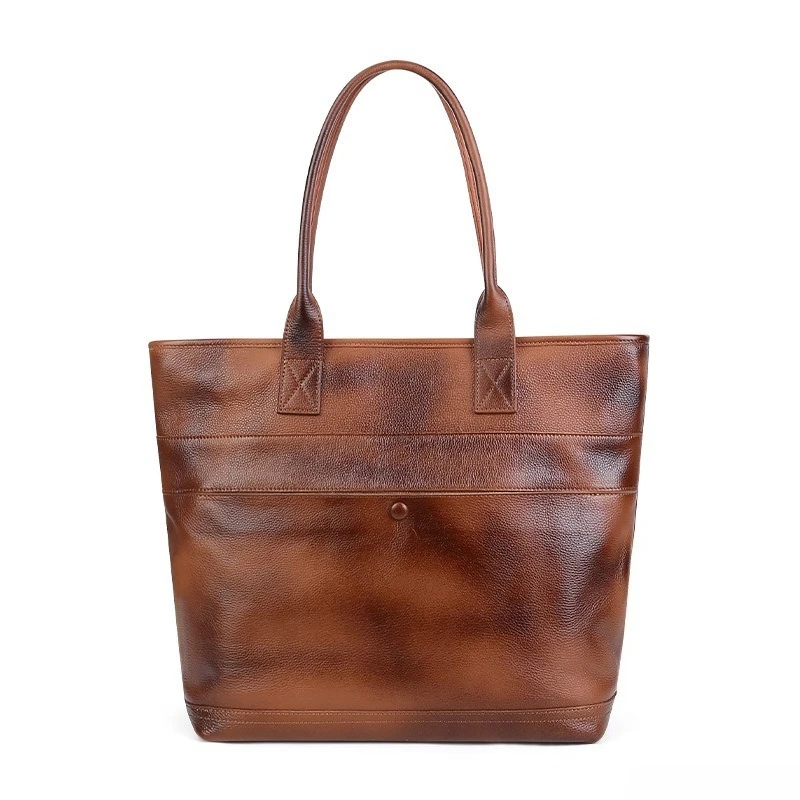 Vintage Elegant Capacity Tote Bag for Women Genuine Leather Top Grain Leather Spacious Luxury Handbag Durable for Work Daily
