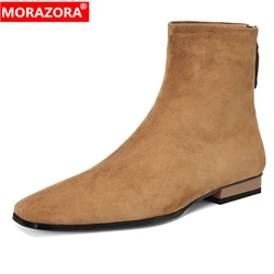 MORAZORA Plus Size 33-43 New Kid Suede Ankle Boots Square Toe Ankle Boots Solid Color Autumn Winter Ladies Fashion Booties Shoes