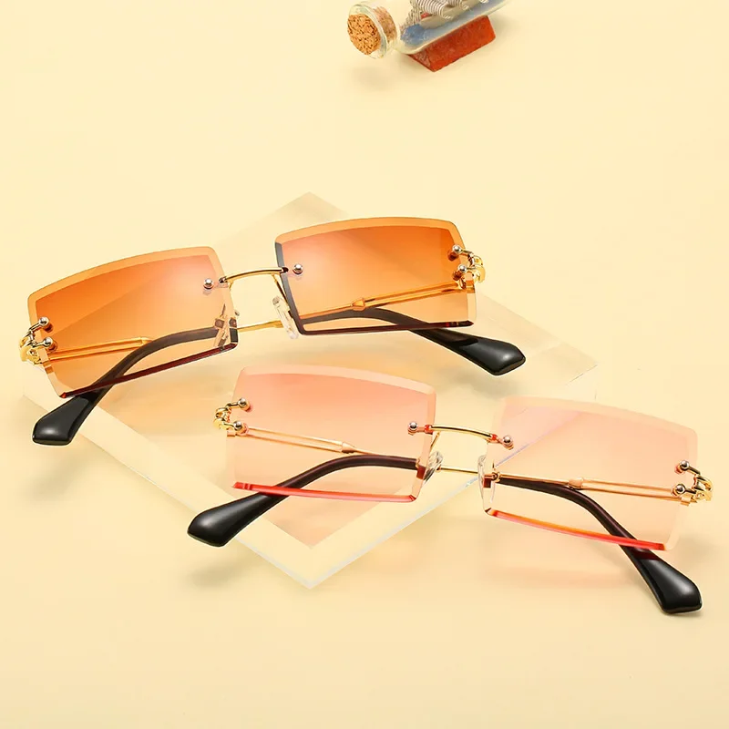 

Retro Sunglasses Women Brand Designer Rimless Gradient Sun Glasses Fashion Shades Cutting Lens Ladies Frameless Eyeglasses