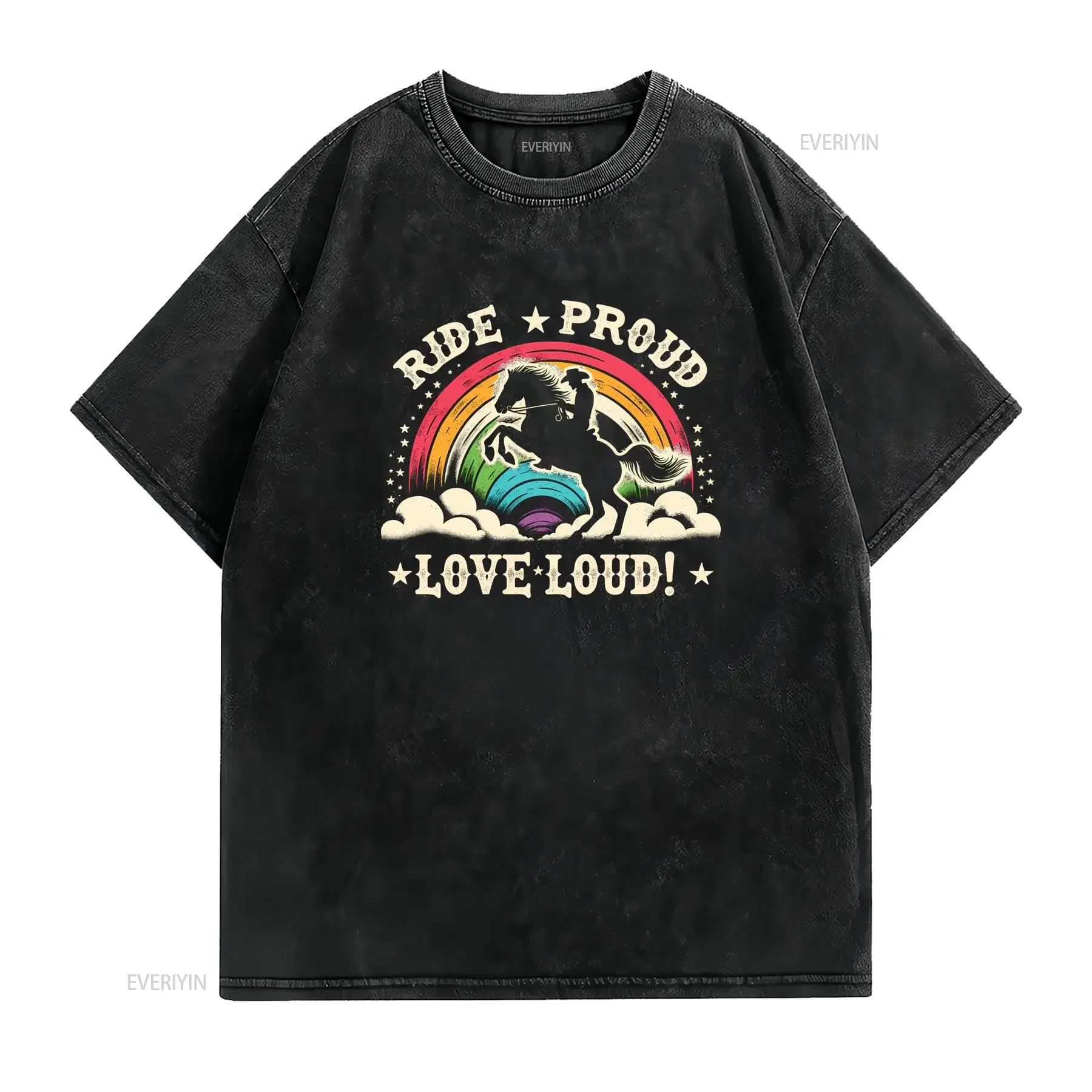 Gay Cowboy Ride Proud Western Pride Homosexual Rodeo T Shirt vintage Washed Top For Everyday Wear streetwear Casual vintage