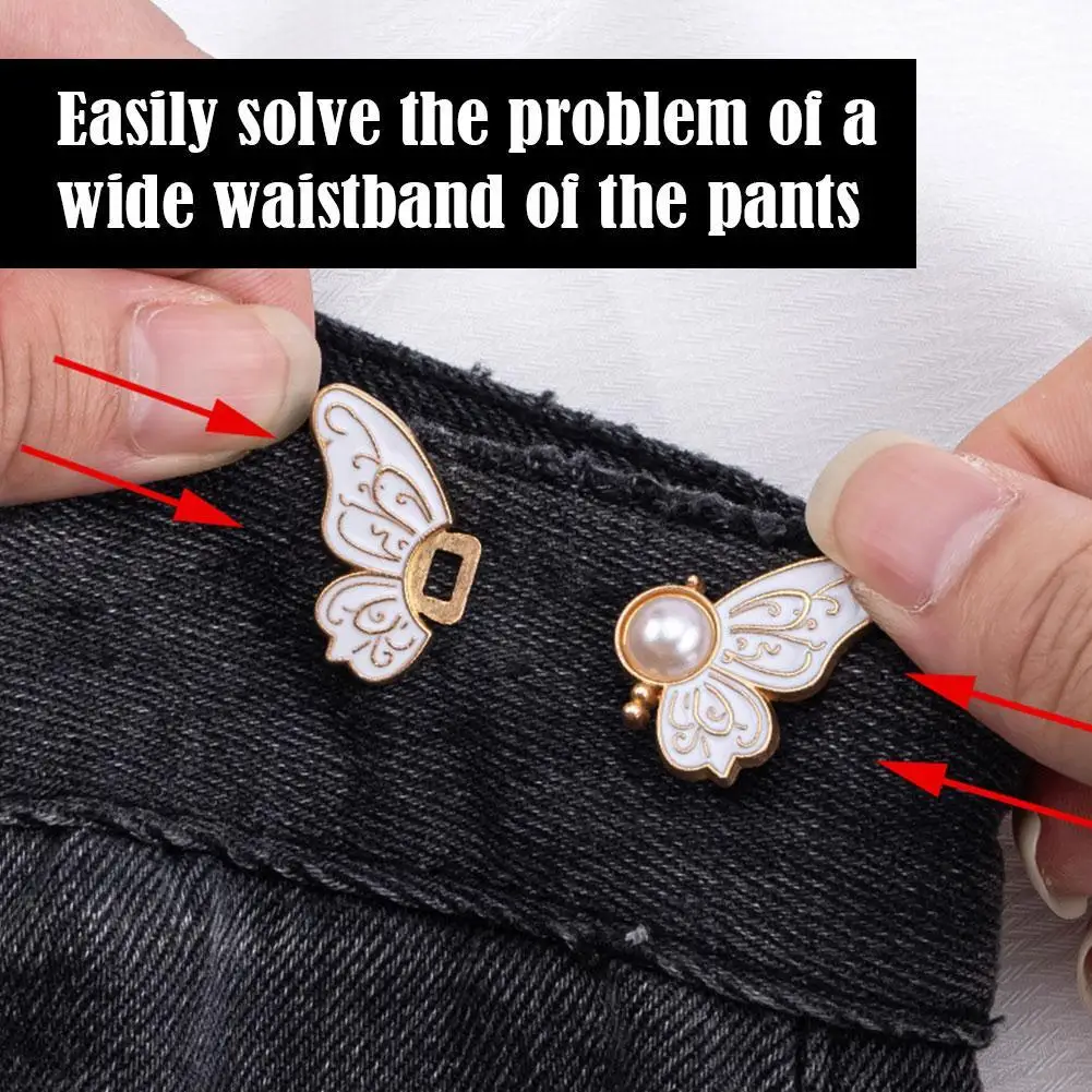 1Pair Adjustable Butterfly Waist Button for Tighting Waistline of Pants Jeans Skirts Waist Reduce Buckles No Sewing Required