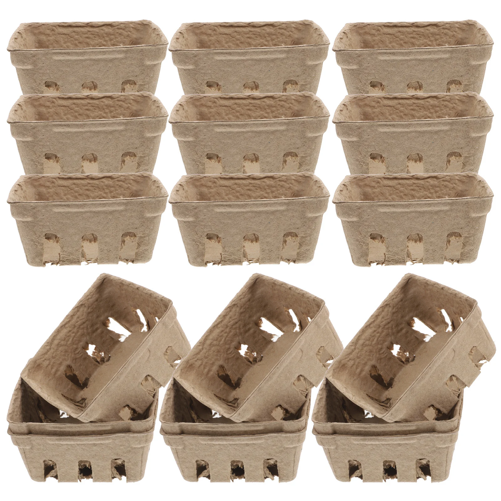 24pcs Fruit Packaging Box Pulp Fiber Small Produce Basket Vented For Freshness Kitchen Storage Farm Market Berry Container