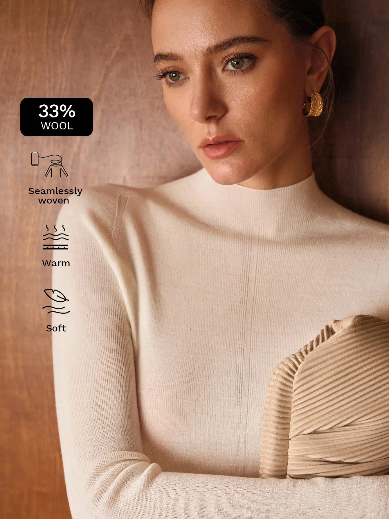 

Women's 33% Wool Seamless Knit Turtleneck Sweater - Soft Warm Slim Fit Pullover for Fall Winter