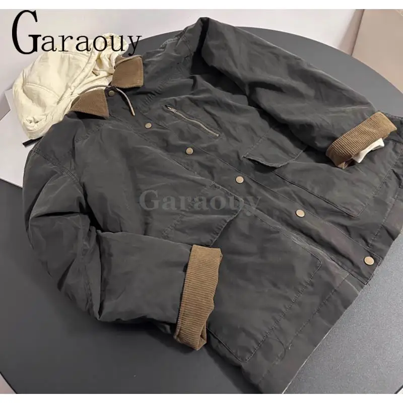 Garaouy 2024 Chic donna sciolto con cappuccio Double Sided indossabile addensare giacca femminile Vintage tasca con Zip Parka cappotto Patchwork