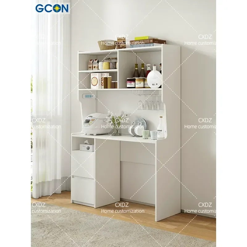 Modern Nordic White Folding Dining Table Integrated Wall Side Cabinet Space Saving High Storage Unit for Small Apartment