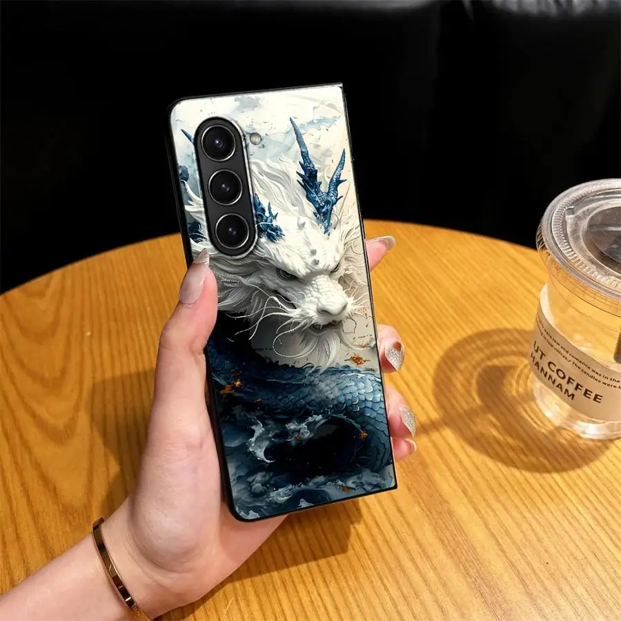 Ink Ice Azure Dragon Case for Samsung Galaxy Z Fold 8 Ultra ZFold3 ZFold4 ZFold5 ZFold7 ZFold6 Z Fold 7 6 5 4 3 Phone Cover