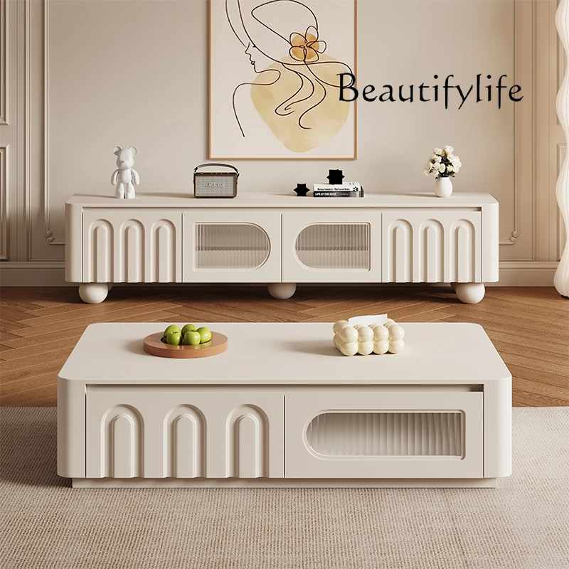 

French TV cabinet living room new household small apartment coffee table TV cabinet combination floor cabinet