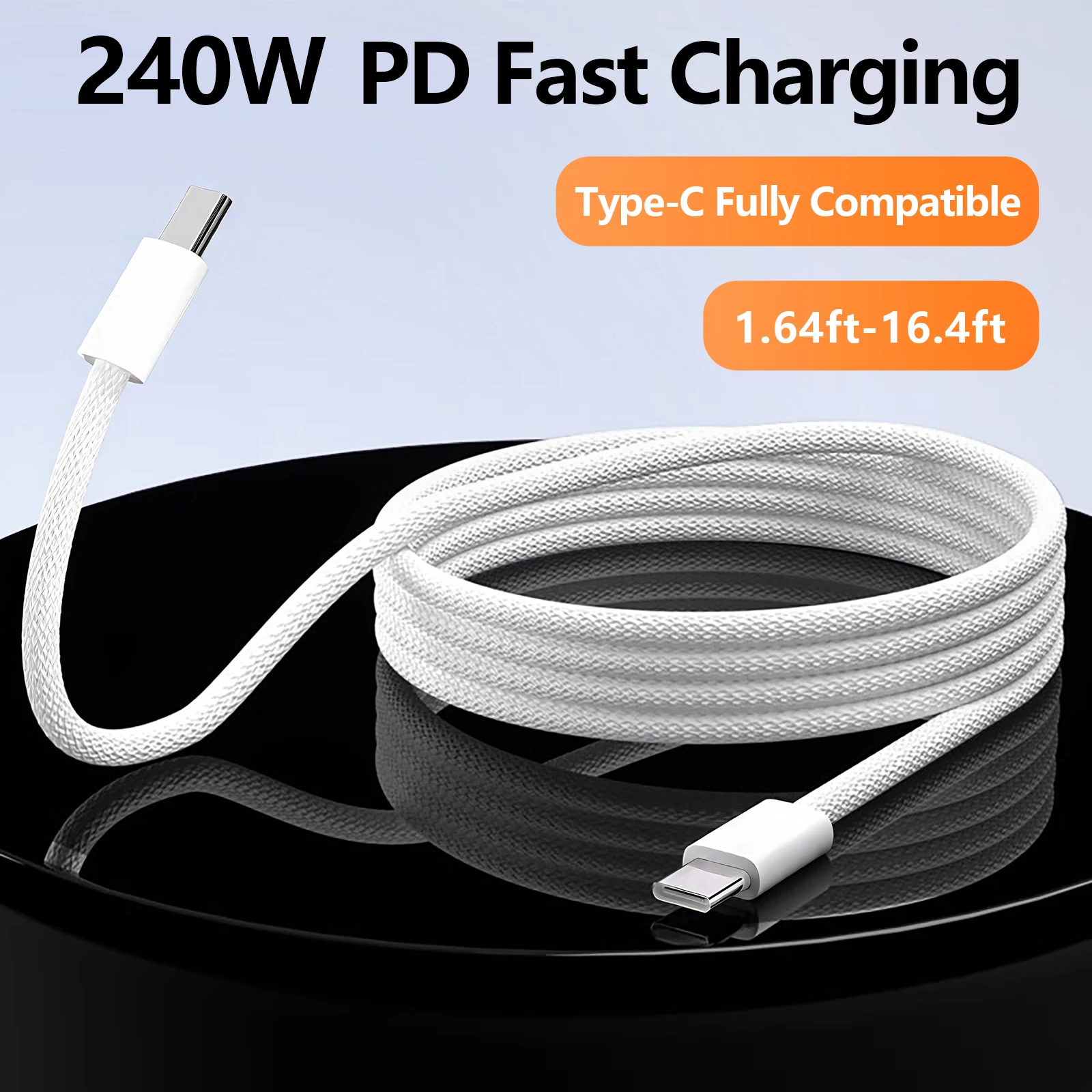 Image of PD 240W Typ-C 5A Schnellladekabel, Geflochtenes Hochgeschwindigkeits-Datenübertragungskabel Kompatibel mit iPhone 17 Pro, Samsung Galaxy A17/S10