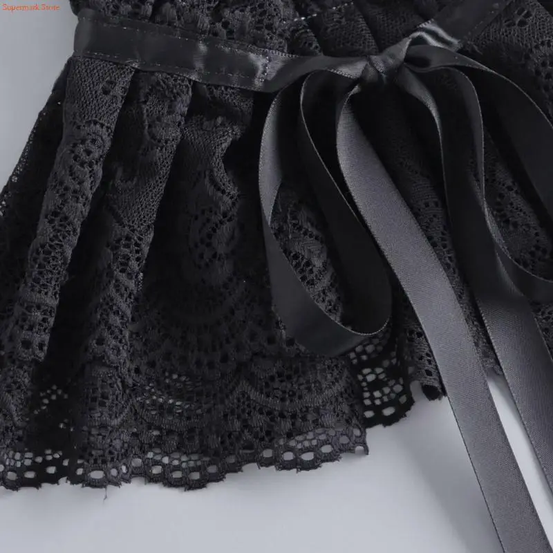 

Q5WE Elegant Ruffled Lace Detachable False Collar Victorian Vintage Neck Ruff with Ribbon Pleated Shawl Capelet for Women