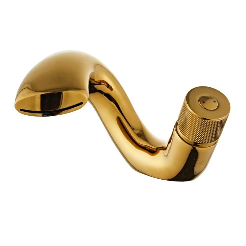 

All-copper household hot and cold faucet Undercounter basin faucet Golden creative bathroom waterfall basin