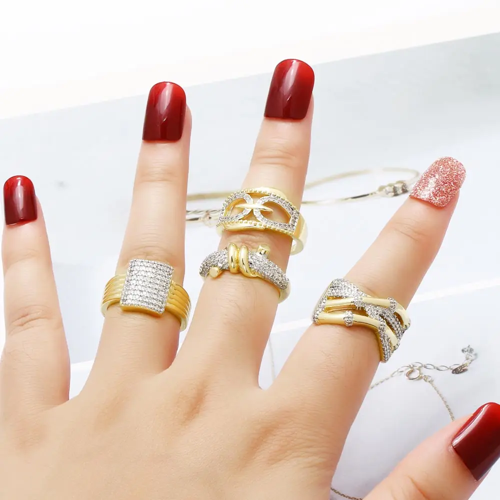 OCESRIO Silver Color Crystal Rectangle Statement Rings for Women Copper Gold Plated Crossover Open Ring Women Jewelry righ68