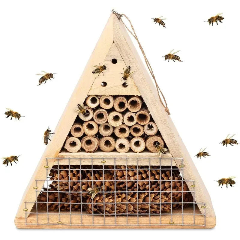 Handmade Natural Wooden Bee Habitat Custom Hive Insects Hanging Beehive Hotel