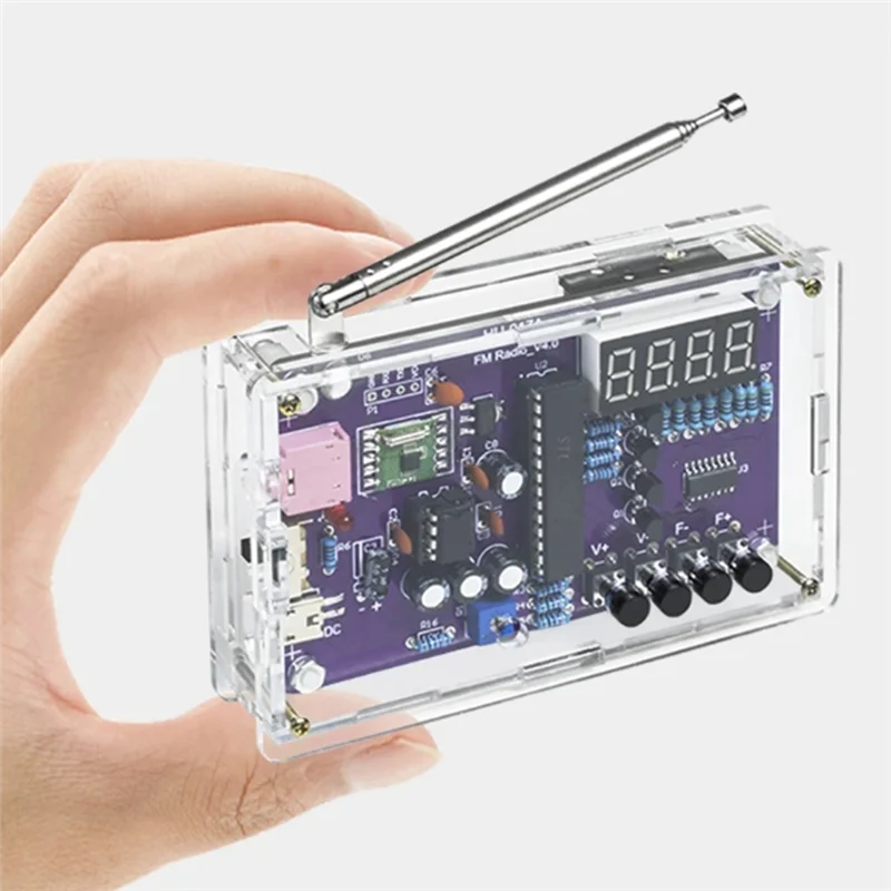

AA76-DIY FM Radio Electronic Kit Adjustable Frequency 87-108Mhz Digital Display DIY Soldering Project Practice RDA5807S