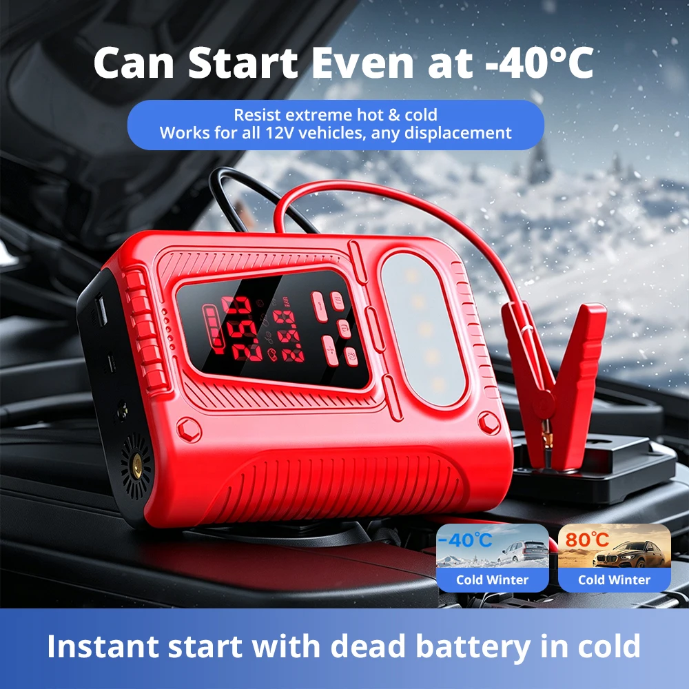 4-IN-1 Car Jump Starter with Air Compressor Car Auto Battery Booster Device 150PSI Air Pump Portable Power Bank Tire Inflator