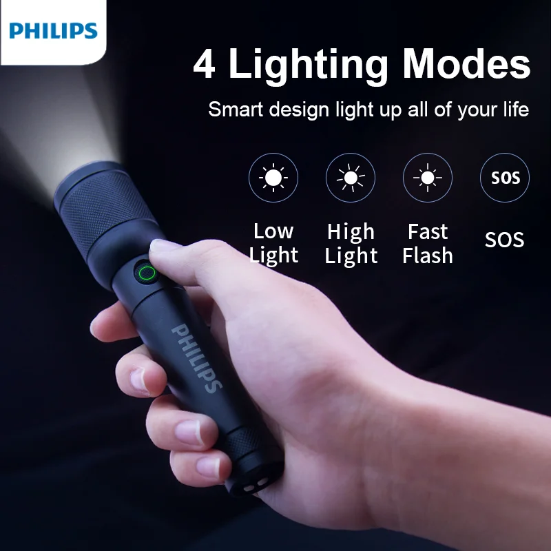 

Philips 2 шт. сильный свет фонарик USB перезаряжаемый фонарик лампа портативный ультра яркий уличный светодиодный фонарик дальнего действия